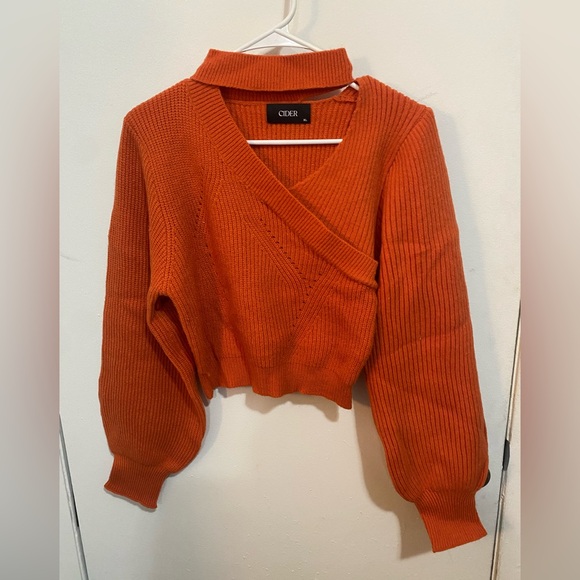 Cider Sweaters - Cider Women's Cropped V-Neck Orange Sweater